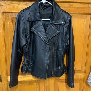 Leather motorcycle jacket.